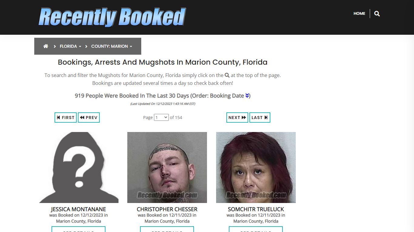Recent bookings, Arrests, Mugshots in Marion County, Florida